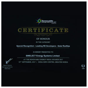 Renewable Energy India Award for Leading RE Developers – Solar Rooftop